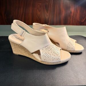 Clarks Cream Peep-Toe Wedges